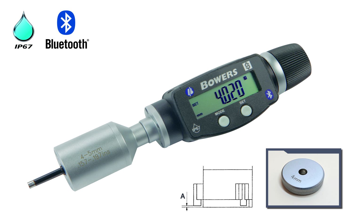 Bowers XTD 2 Punkt Innenmessschraube digital 3 mm - 4 mm U2501098