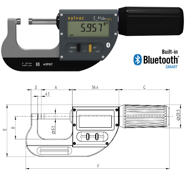 Digitale Bügelmessschraube Sylvac S_Mike Pro Bluetooth® 0 - 30 mm SY2601-0001