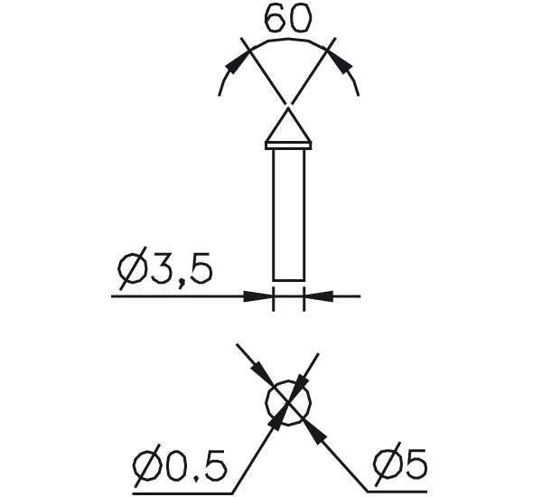Messeinsatz Stahl gehärtet kegelig spitz 60°, Ø0,5mm U1159906