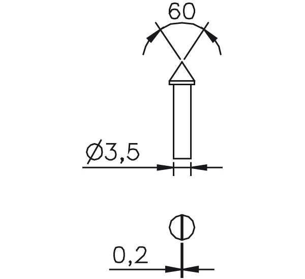 Messeinsatz Stahl gehärtet kegelig flach 60°, Ø0,5mm U1159907