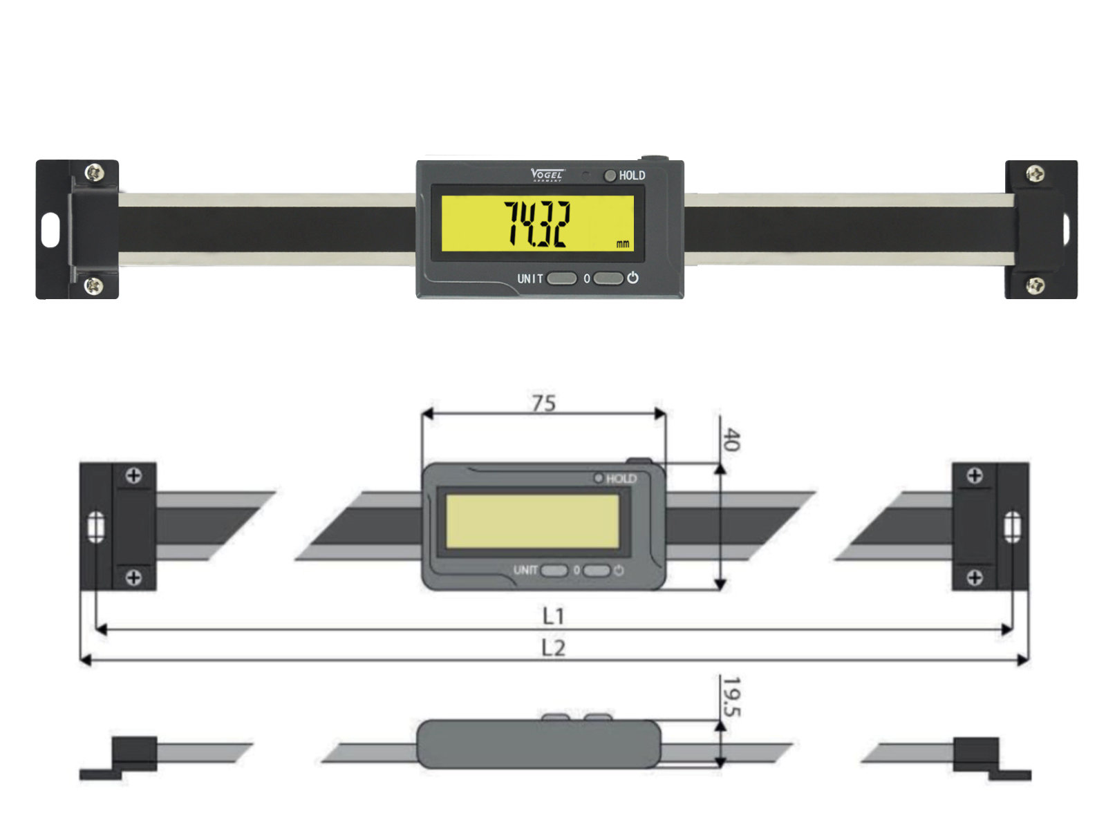 Digitaler Anbaumessschieber horizontal - mit Bluetooth® 300 mm / 12 inch V102962