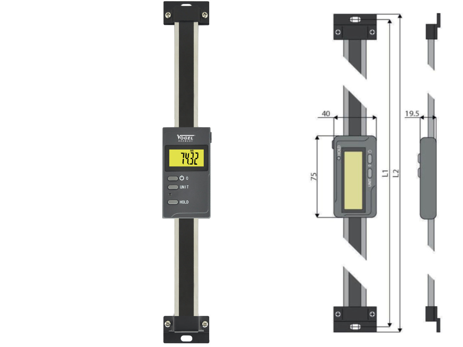 Digitaler Anbaumessschieber vertikal - mit Bluetooth® 500 mm / 20 inch V102933