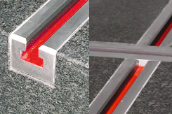 T-Nuten Schienen nach DIN 650 für Granit-Messplatten / Hartgestein-Messplatten in unterschiedlichen Ausführungen: Spann-T-Nute keine Führungseigenschaften, Führungs-T-Nute mit einer Genauigkeit von 8µ/1000mm oder 4µ/1000mm.